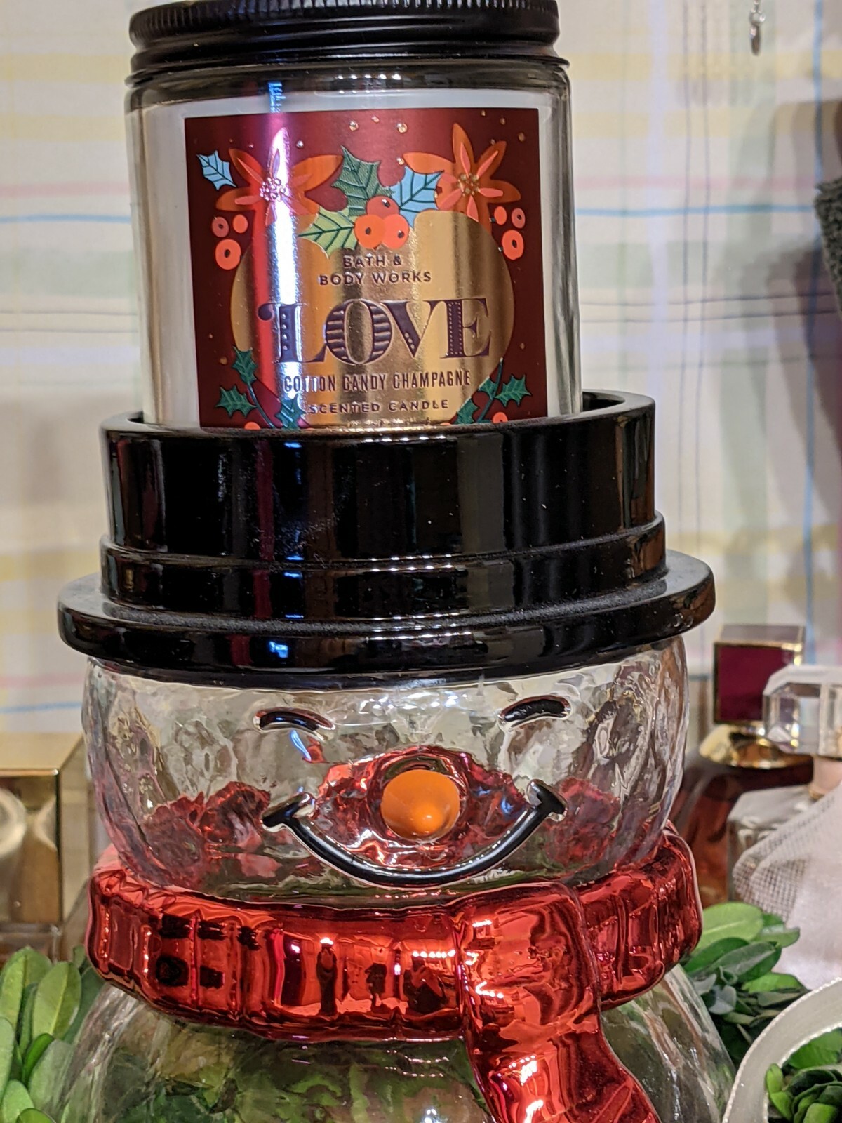 Bath & Body Works Holiday Snowman Clear Glass Single Wick Candle Holder