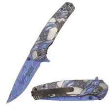 8" DARK FANTASY BLADES EDC FOLDING POCKET KNIFE 420 STEEL BLADE POCKET CLIP BLUE