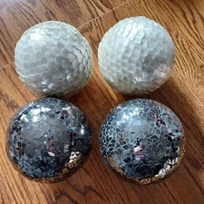 4 decorative balls 2 shiny black & 2 white iridescent - spheres bowl filler 4"