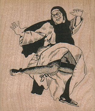 Sister Getting Down! 2 1/4 x 2 1/2'' Rubber Stamp, Nun Stamp, Funny Nun, Religion