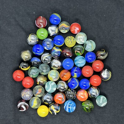LOT OF 52 Swirl Art Glass Marbles Mixed Brands & Colors All .6 