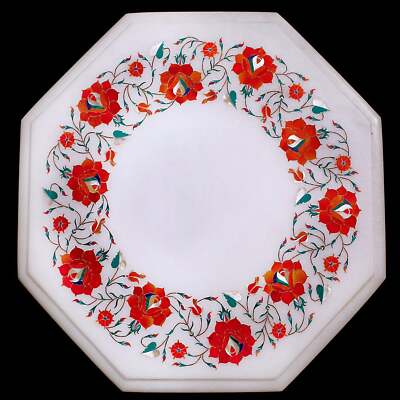 12'' white Marble side Table Top malachite Stones Inlay Coffee Table for decor