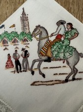 VTG Hand Painted Men  s Hankie Handkerchief Cowboy Horse Mexico Vaquero 8.5" See