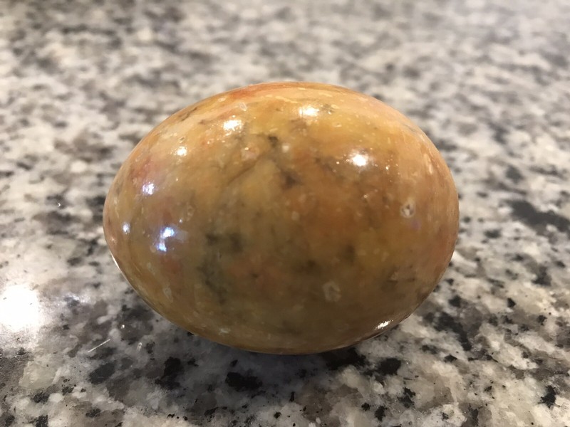 Vintage Alabaster Hand Carved Stone Egg Cobalt Gold yellow Orange Marble