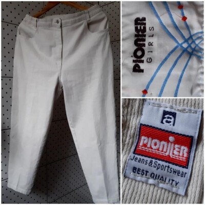 Vintage 80s PIONIER GIRLS W-44 L-29 White Jeans Sportswear Best Quality Pants