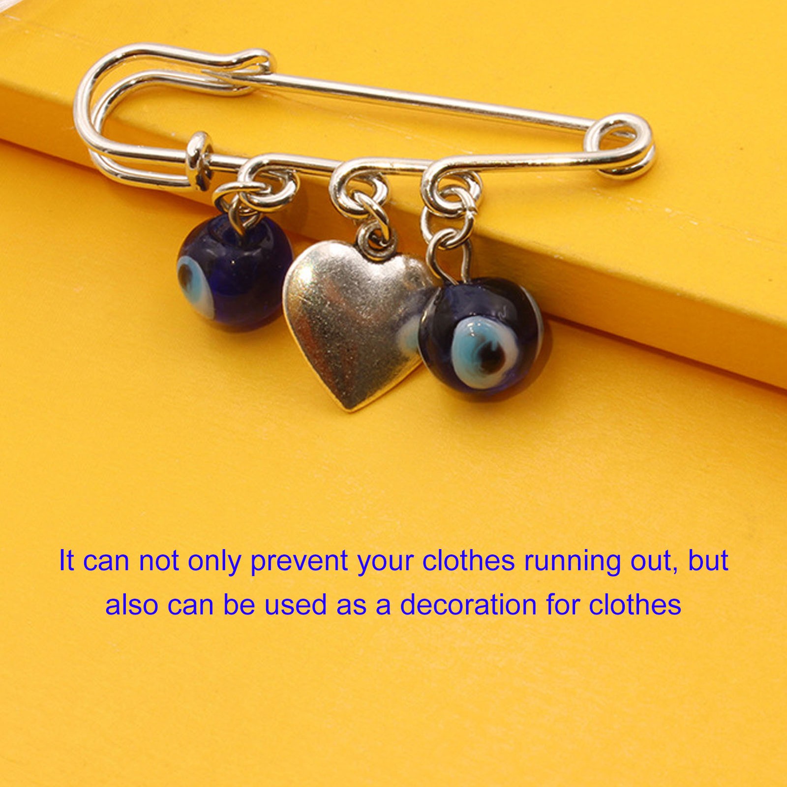 10pcs Safety Pins Blue Eye Heart Shape Pendant 10mm Exquisite Multifunctional Br