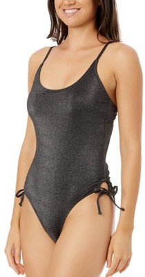 Salt + Cove Juniors' Lurex Black Open-Back Scoop-Neck Swimsuit, Size Small NWT