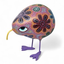 Hand Painted Gourd Kiwi Bird Mexican folk art Alebrije style sculpture Signed