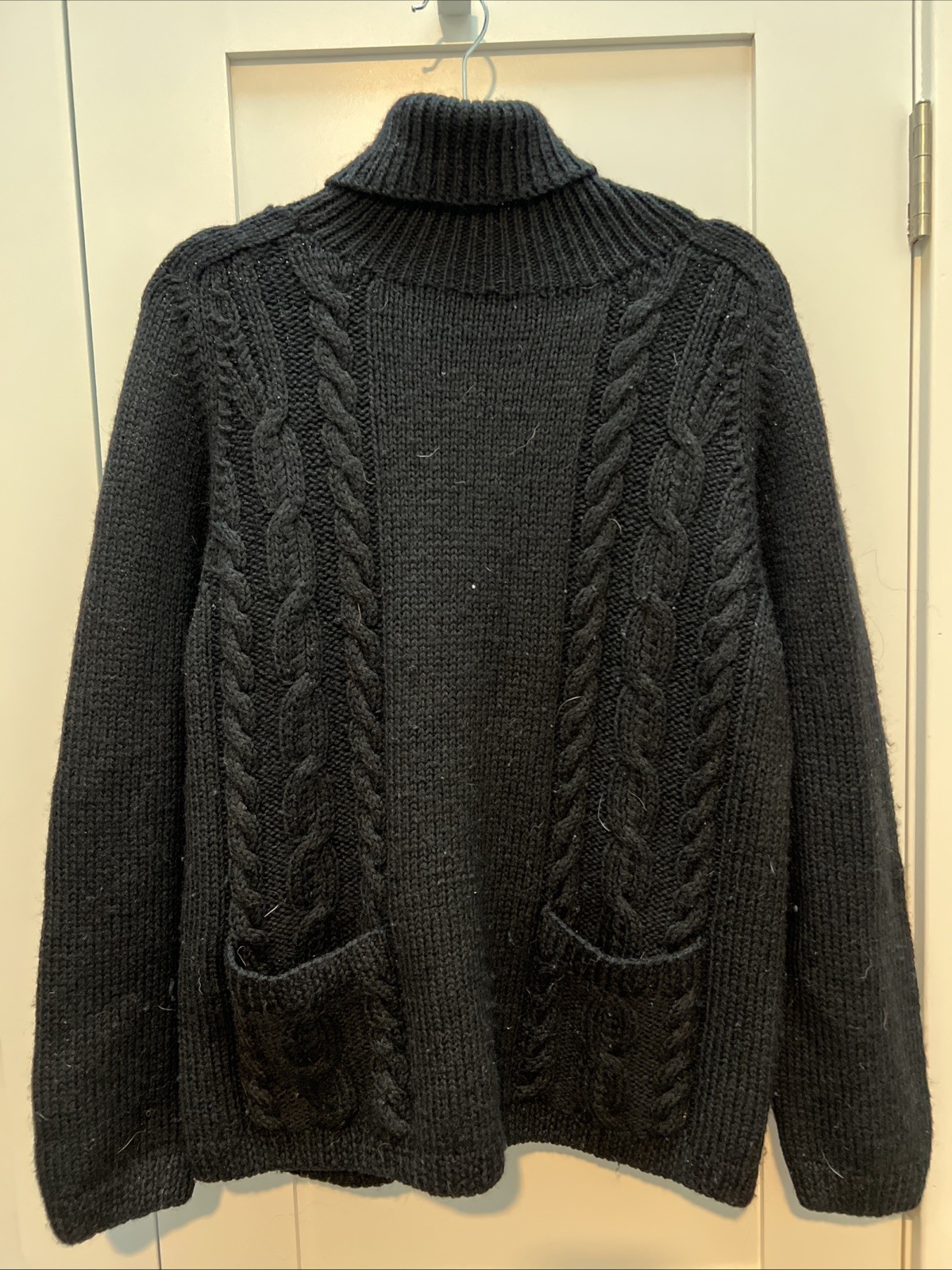 J. Crew Vintage Women's Black 100% Wool Turtleneck Sweater Size Large Pockets LS
