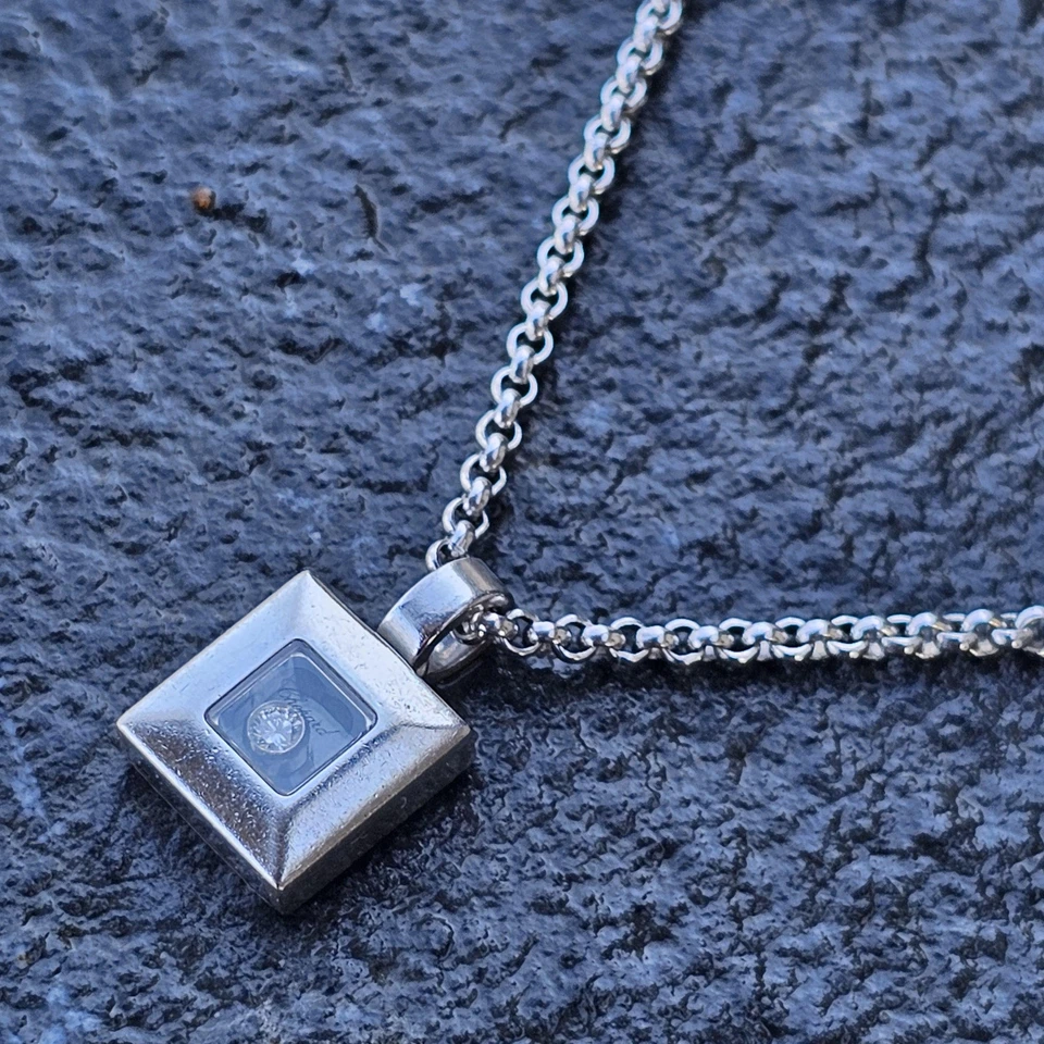 Chopard Happy Diamond Square Pendant 18k White Gold 16.5" Chain - Image 4 of 4