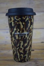 NIB YSL Saint Laurent Paris Leopard Print Ceramic Coffee Mug Black