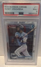 Bowman 2020 Chrome Randy Arozarena #11 Rookie PSA 9 Tampa Bay Rays Baseball Card. rookie card picture