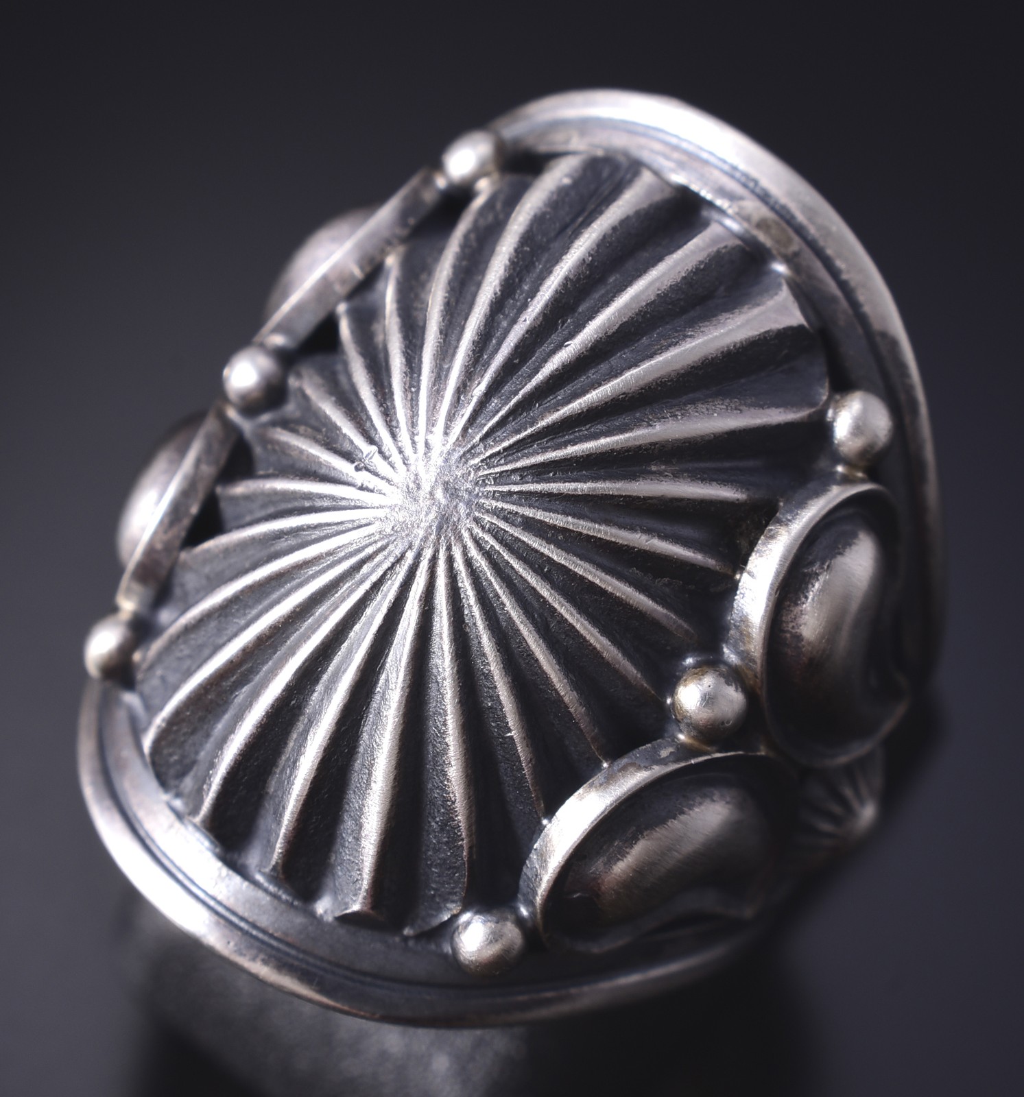 Size 6-3/4 Silver Navajo Handstamped Concho Face Ring by Derrick Gordon ...