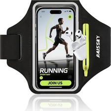 Running Armband with Earphone Bag for iPhone 16/15/14 Max/Pro/Plus Dark Black