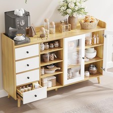Sideboard Buffet Storage Cabinet ,Modern Kitchen Coffee Bar Cabinet w/Glass Door