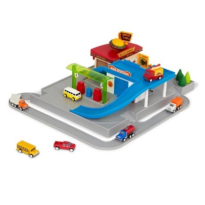   25-Piece Drive-Thru Playset with Mini Car Track   Includes Food Truck, Scho...