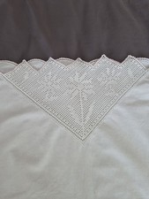 Vintage White Cotton Pillowcase Crochet Corner Pink Trim Lace 23x32" Cottagecore