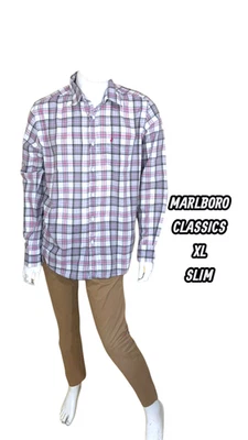 Marlboro Classics Taille XL Slim Superbe chemise manches longues gris rouge - Photo 1/4