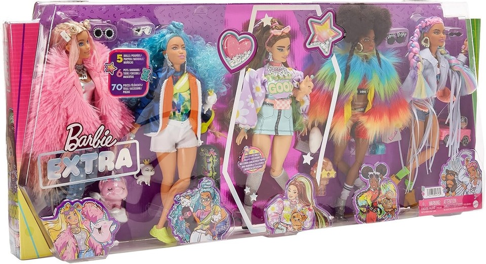Barbie Extra Esclusiva Set 5 Bambole 6 Pets E 70 Accessori HGB61 Mattel 3+ 2020