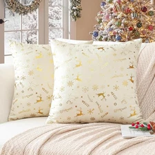  Set of 2 Christmas Velvet Pillow Covers Hot Foil Stamping Pattern Throw 