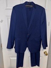 Kenneth Cole Reaction Menss Slim fit 2 Piece Suit 44 L / 37 Waist Blue Plaid