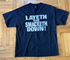 Vintage 90s WWF WWE The Rock Layeth the Smacketh Down T Shirt Black Men s 2XL