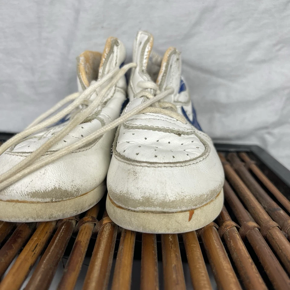 Zapatos Nike De Colección Niño Pequeño Talla 5 Blanco Azul Alto Tenis Swoosh Cuero Años 80 Foto 4 de 4