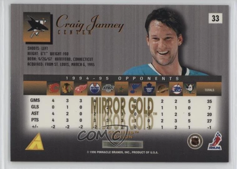 1995-96 Select Certified Edition Mirror Gold Craig Janney #33 - Image 2 of 2