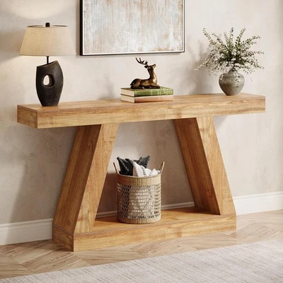 TRIBESIGNS 55-Inch Farmhouse Console Table, Rustic Sofa Table with Storage for Living Room