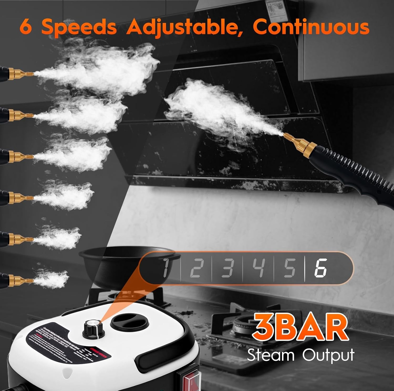 Efficient Portable Steam Cleaner 2500W with 6 Speed Setting in White Finish