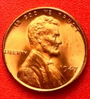 1947-P Lincoln Wheat Cent Penny GEM RED BU From an Original Bank Roll