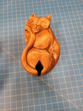 Wood Carved Sleeping Cat Puzzle Box Secret Stash Box Indonesia Origin Decor