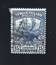 Stamps Newfoundland: Sc124 15c dark blue Used of Caribou Issue, see detail