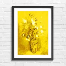 Vibrant Vintage Wildflower Bouquet in Rustic Vase Yellow Framed Wall Art Print