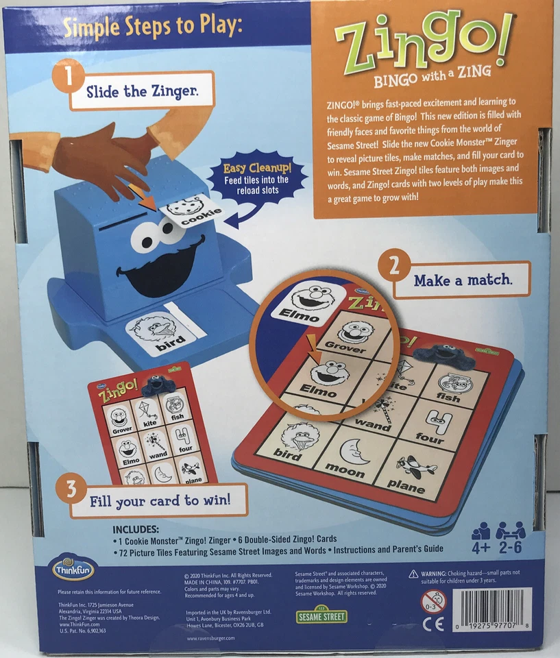 ZINGO Sesame Street BNIP Bingo with a Zing ThinkFun Ages 4+ BRAND NEW 2-6 Player - Image 2 of 4