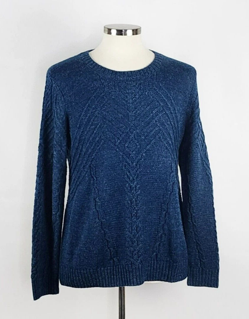 Orvis Navy Blue Cable Knit Wool Blend Crew Neck Sweater Men's Size XL