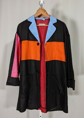Giulia Peyrone Artisanal Linen Multicolor Paneled Textile Labcoat Jacket NYC 