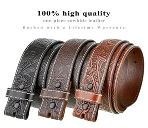 Western Bracelet de ceinture en cuir véritable à grains entiers gravés sur la fleur 1-1/2" large