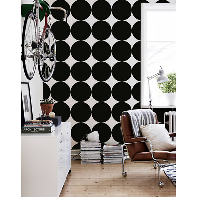 Black Giant Dots Dot Pattern Black and White Non-woven wallpaper Modern