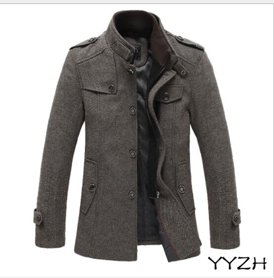 Fall Winter Men's Fashion Wool Blend Jacket Stand Collar Windproof Pea Coats New Fall Winter Men's Fashion Wool Blend Jacket Stand Collar Windproof Pea Coats New