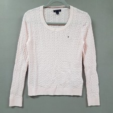 Tommy Hilfiger Sweater Womens Medium Pink Scooop Neck Casual Cable Knit Pullover