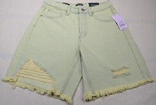 WILD FABLE Wmn's Green/Yllw High Cut-Off Distressed Bermuda Jean Shorts sz 2 NWT