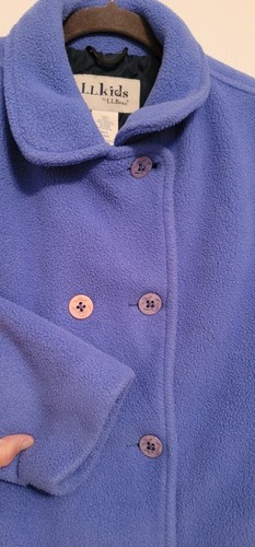 LL Bean Jacket Girls Medium Blue Outdoors Fleece Casual Pea Coat Kids Polartec - Picture 4 of 10