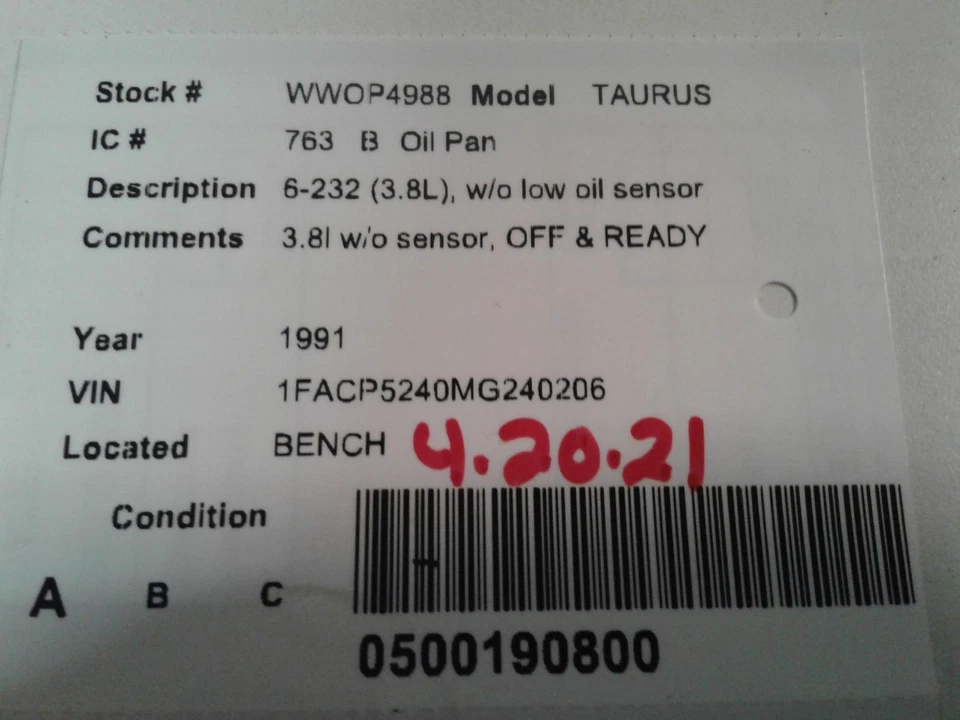 Used Engine Oil Pan fits: 1991 Ford Taurus 6-232 3.8L w/o low oil sensor Grade A Foto 4 de 4