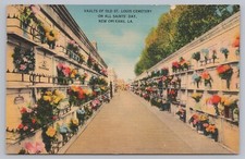 St. Louis Cemetery New Orleans Vintage Linen Postcard All Saints' Day