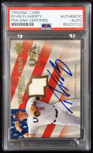 Ryan Flaherty signierte 2008 Oberdeck USA Baseball Reliktkarte #USA-RF PSA authen