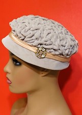 Vintage Ladies Hat Velour GRAY with Brooch