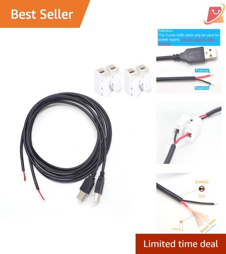 2PCS USB 2.0 Pigtail Cable 20AWG 5FT Male Connector for DIY Power Supply Proj...