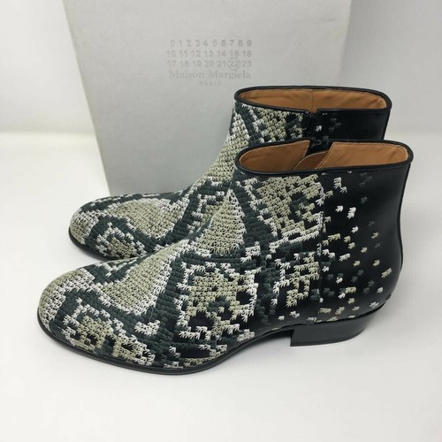 Botines MAISON MARTIN MARGIELA de cuero bordado negro y verde - Reino Unido 9/UE 43 - Imagen 2 de 12