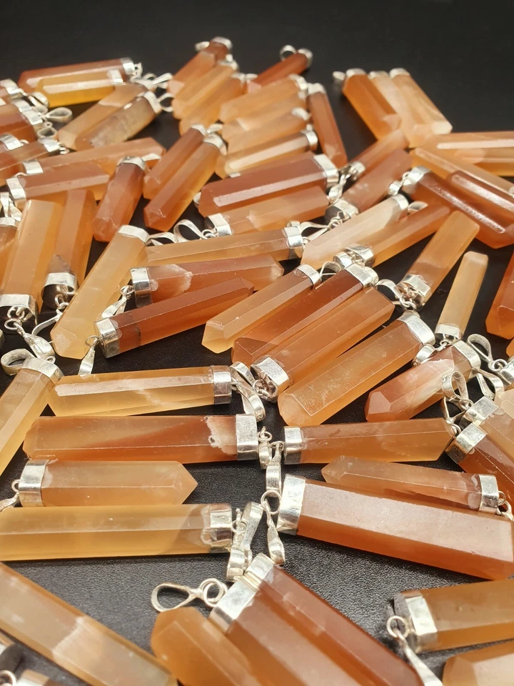 Calcite Honigcalcit a Punta Perno Rimorchio Argento Prese 3-5cm Pietra Preziosa - Immagine 4 di 4